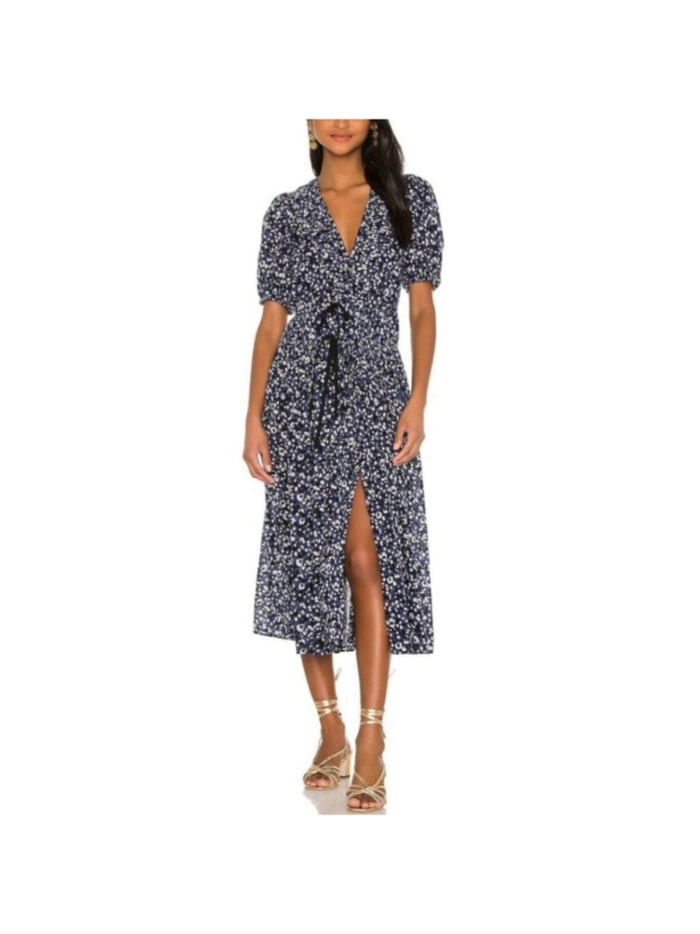 Women's Ulla Johnson Floral‎ Print Midi Dress Size 4 Blue